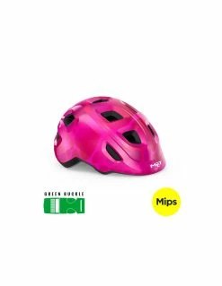 MET Helmet Hooray MIPS Pink Hearts (52-55 Cm) GRÖNT SPÄNNE